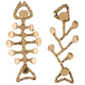 Tory Burch Brutalist Gold Tone Abstract Fishbone Drop Earrings